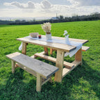 Farmhouse Outdoor Table With Timber Legs and Bench