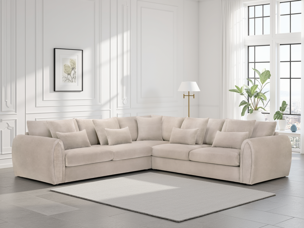 Mirabel Mocha Large Corner Velvet Sofa - Spacious, Comfortable, Removable Cushions