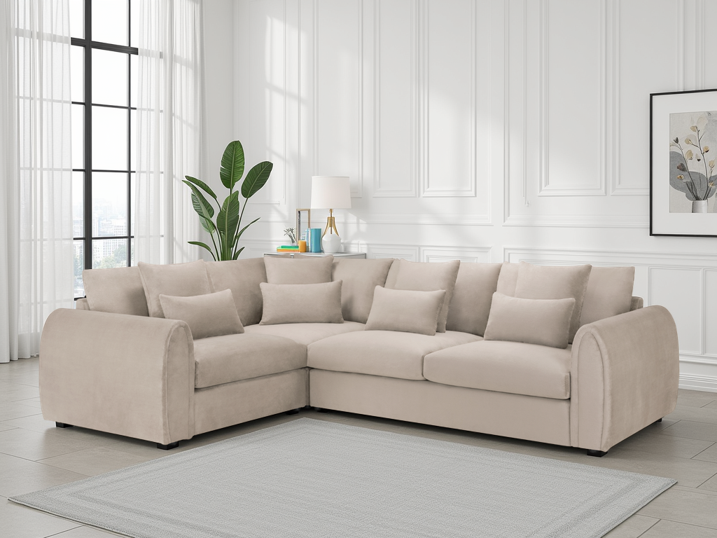 Mirabel Mocha Velvet Left Hand Facing Corner Sofa - Spacious Comfort Seating