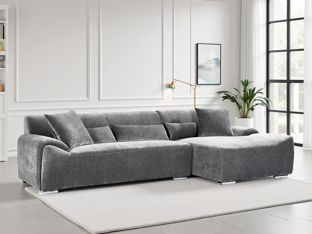 Luxurious Modena Charcoal Right Hand Corner Sofa: Modern L-Shape, Deep Seats, Plush Comfort