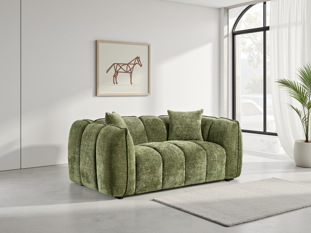 Stylish 2-Seater Velvet Sofa: Channel Tufted Design, Deep Seating