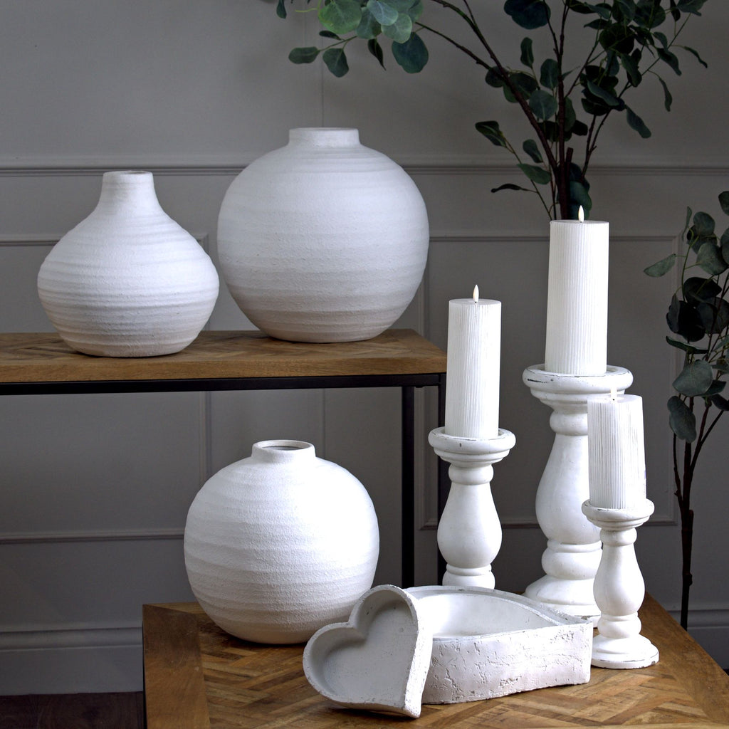 Matt White Ceramic Candle Holder - Large