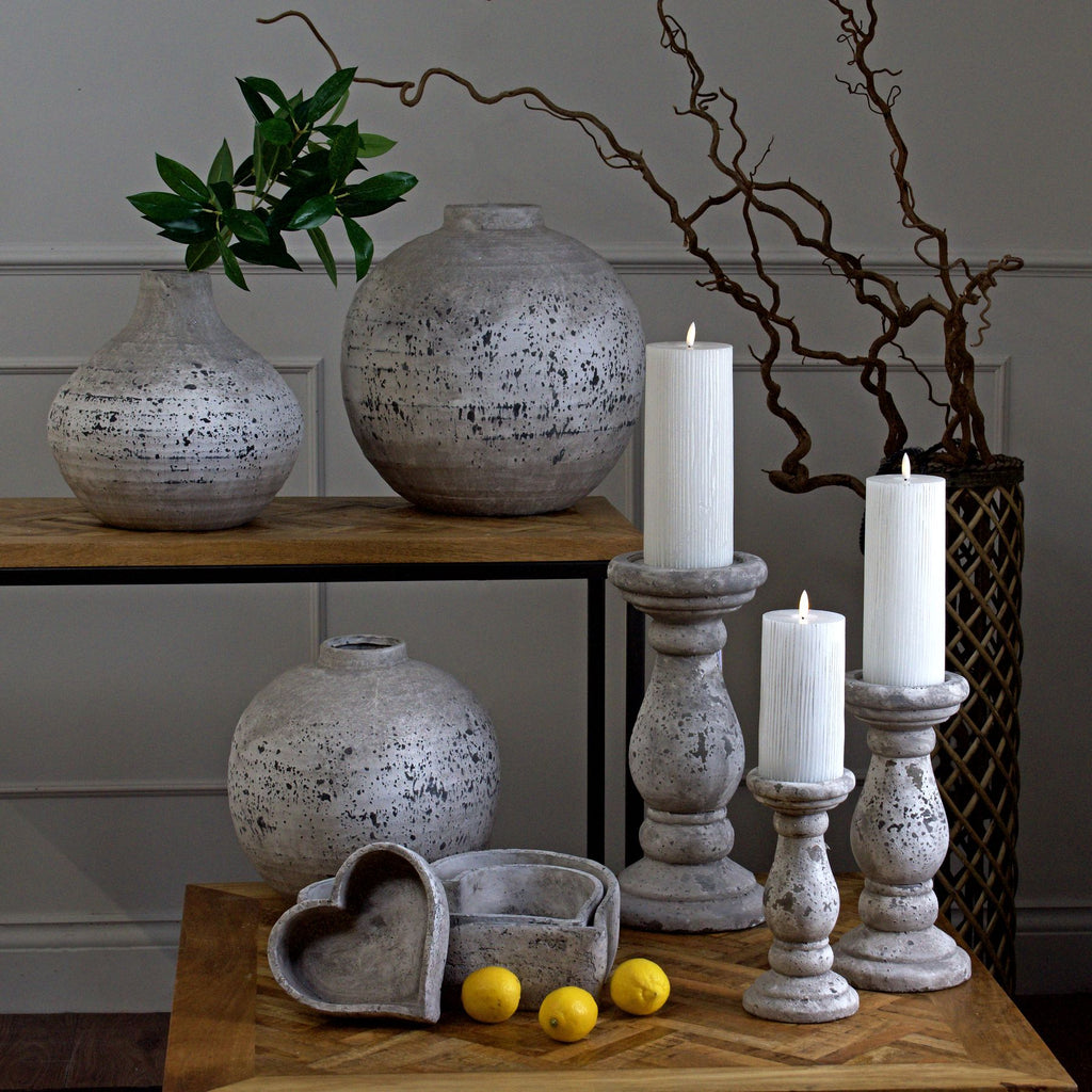 Stone Ceramic Column Candle Holder - Large