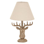 Stonewashed Stag Head Table Lamp With Linen Shade