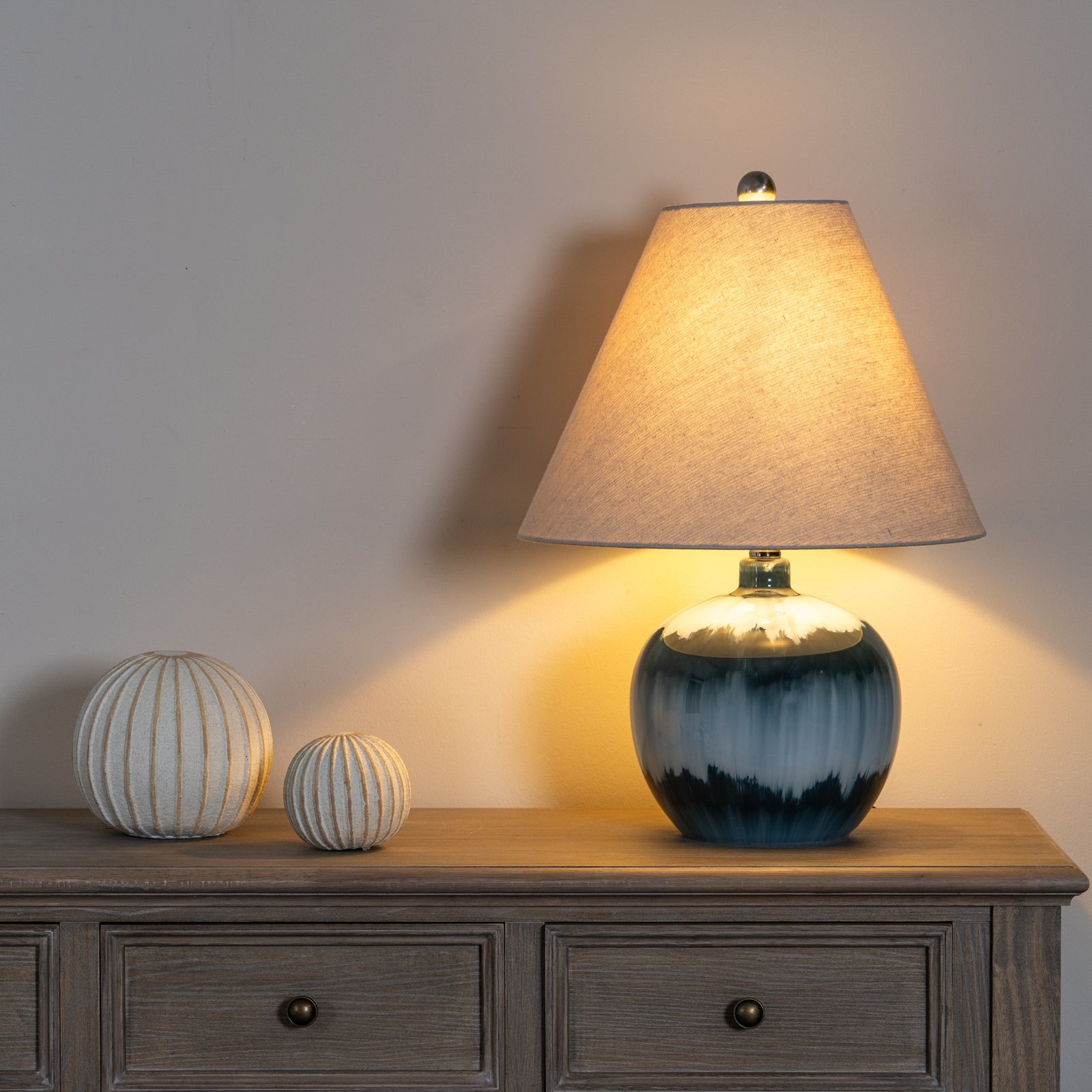 Ocean Shadows Squat Table Lamp With Linen Shade