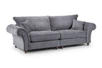 Windsor Fullback 4 Seater Sofa: Grey Fabric, Button-Tufted Scroll Arms