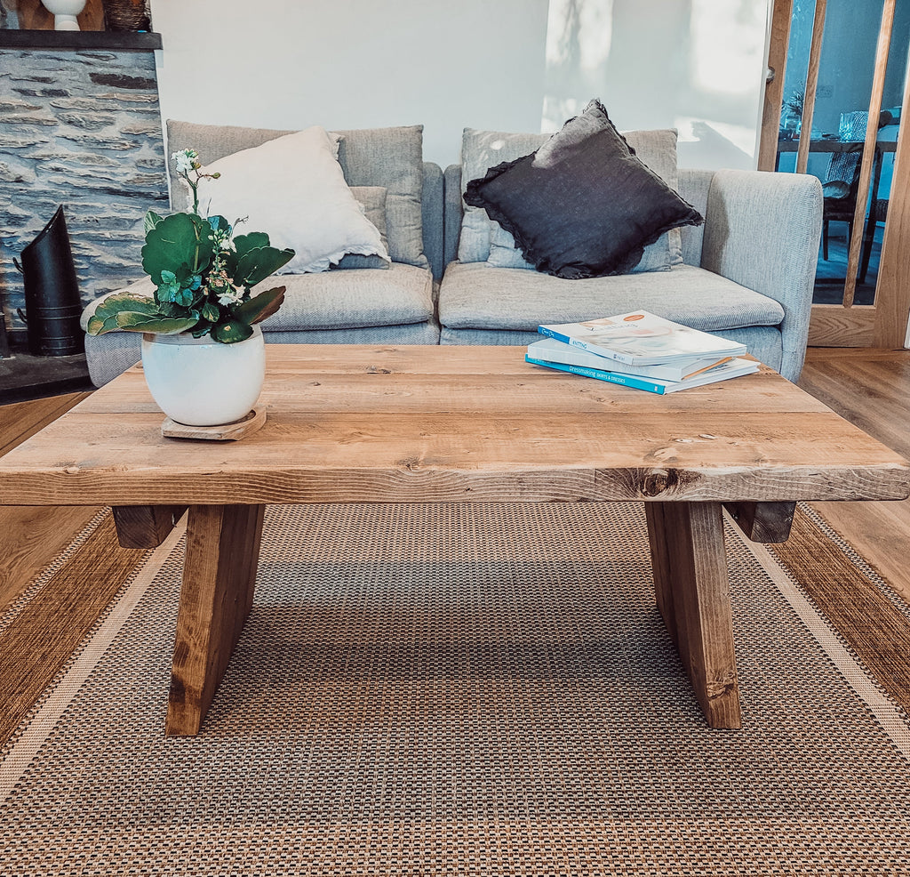 DIAN Rustic Wooden Coffee Table With Angled Legs