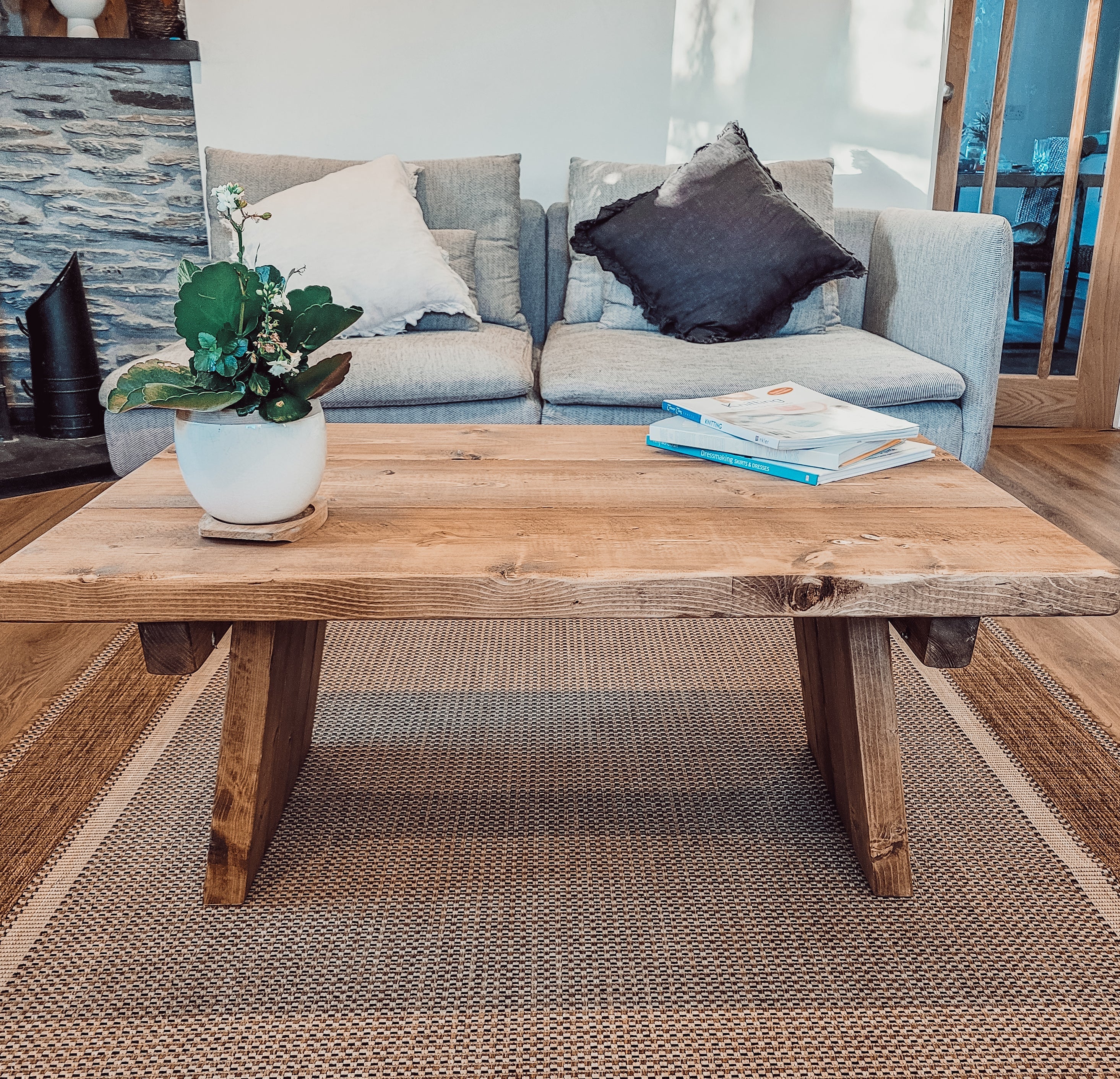 DIAN Rustic Wooden Coffee Table With Angled Legs