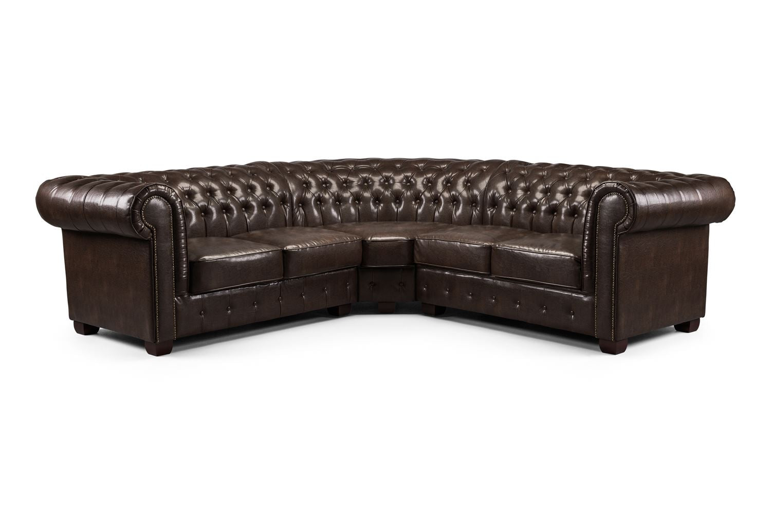 Luxurious Antique Brown Chesterfield Large Corner Sofa - Classic Buttoned Design
