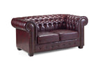 Luxurious Oxblood Red Chesterfield 2-Seater Sofa with Buttoned Design & Scroll Arms