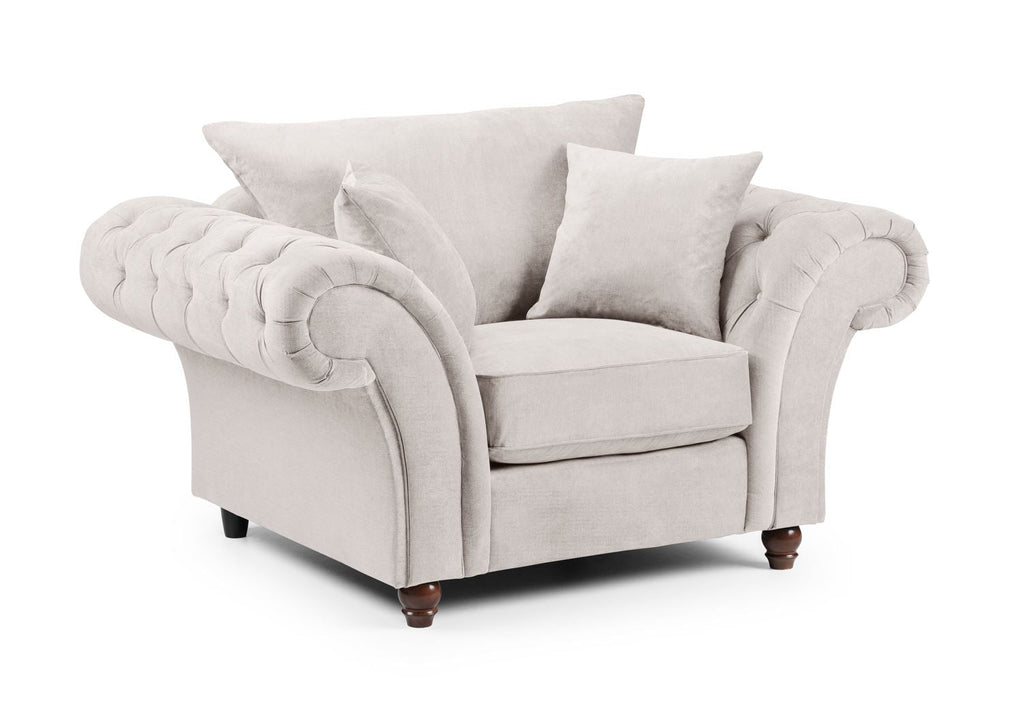 Elegant Windsor Fullback Stone Armchair: Tufted Scroll Arms, Removable Covers