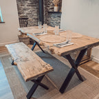Live / Waney Edge Dining Table With X Cross Metal Legs