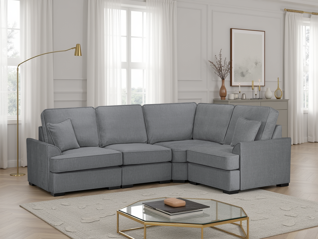 Stylish Grey Universal Corner Sofa: Foam-Filled, Removable Covers, Soft Polyester Fabric