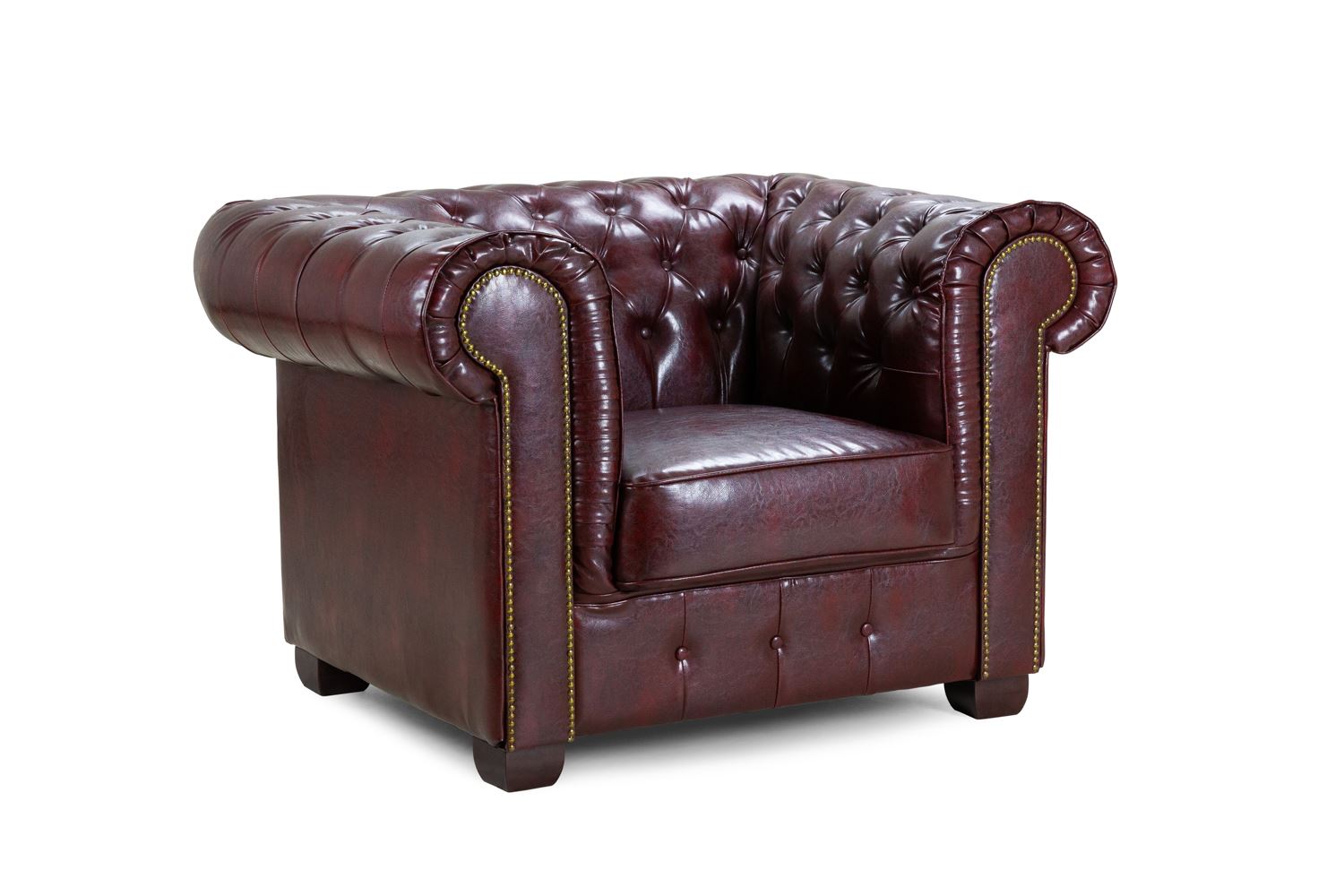 Luxury  Chesterfield Armchair - Buttoned, Scroll Arms, Solid Wood Frame