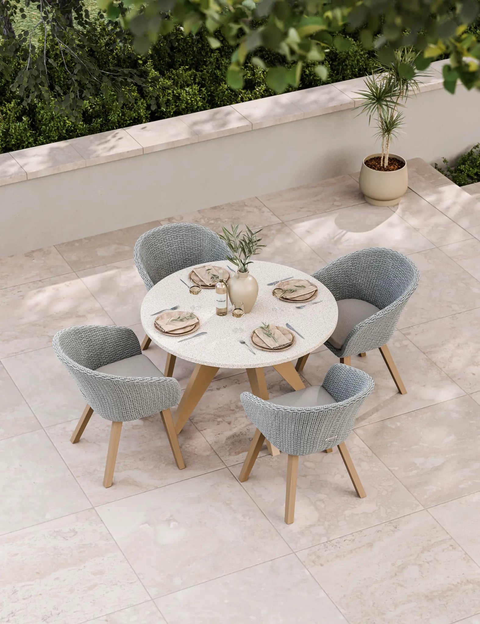 Astral 4 Seater Round Terrazzo Concrete Dining Set with Sol Dining Chairs