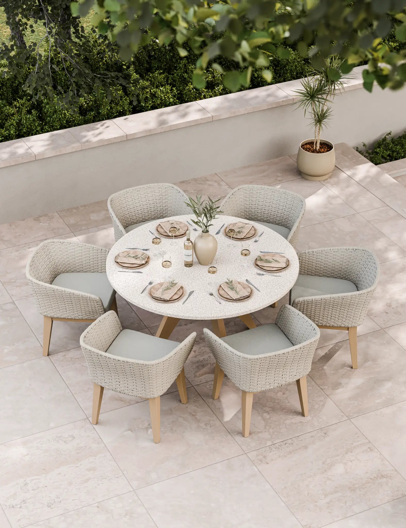 Astral 6 Seater Round Terrazzo Concrete Dining Set with Eden Dusk Dining Chairs