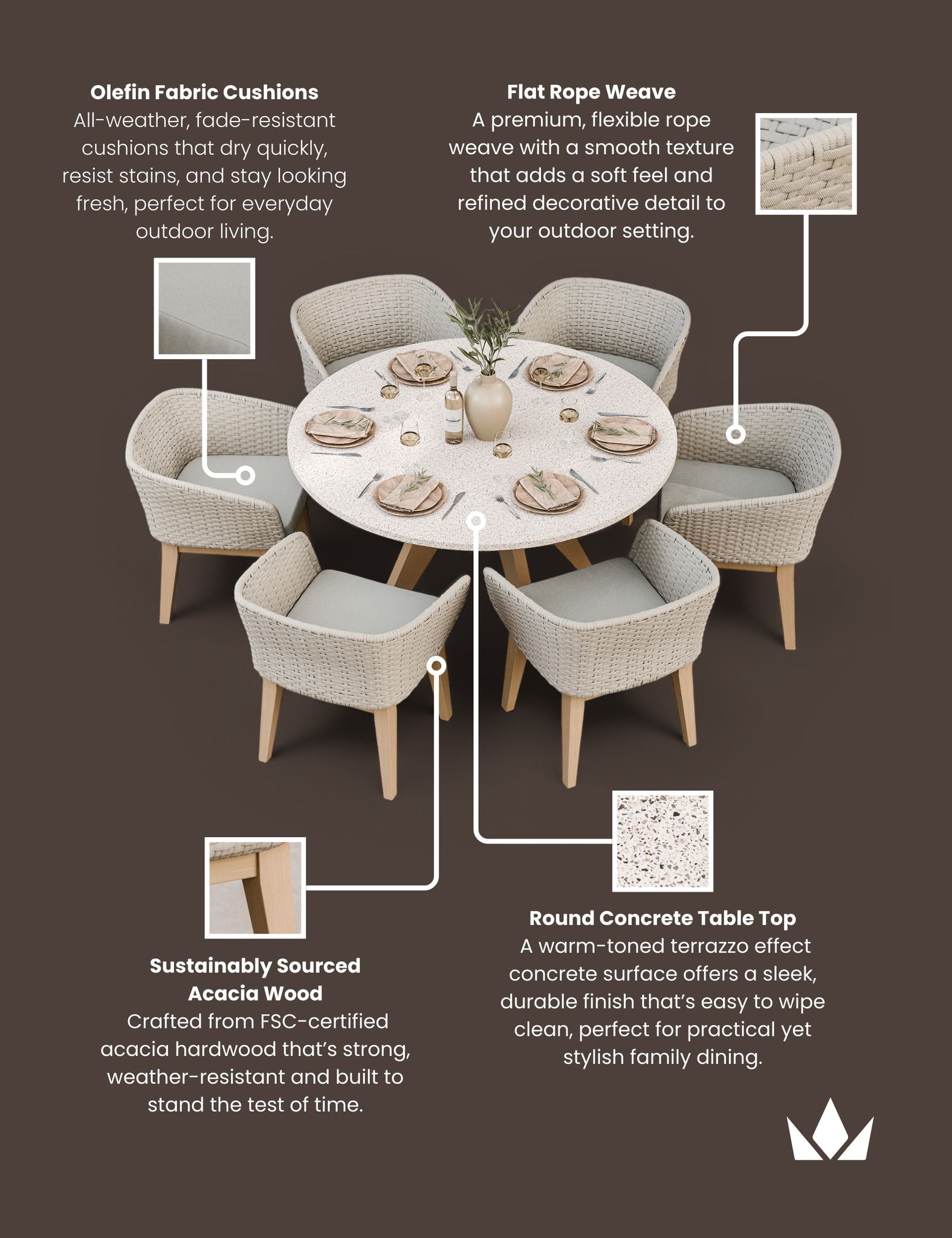 Astral 6 Seater Round Terrazzo Concrete Dining Set with Eden Dusk Dining Chairs