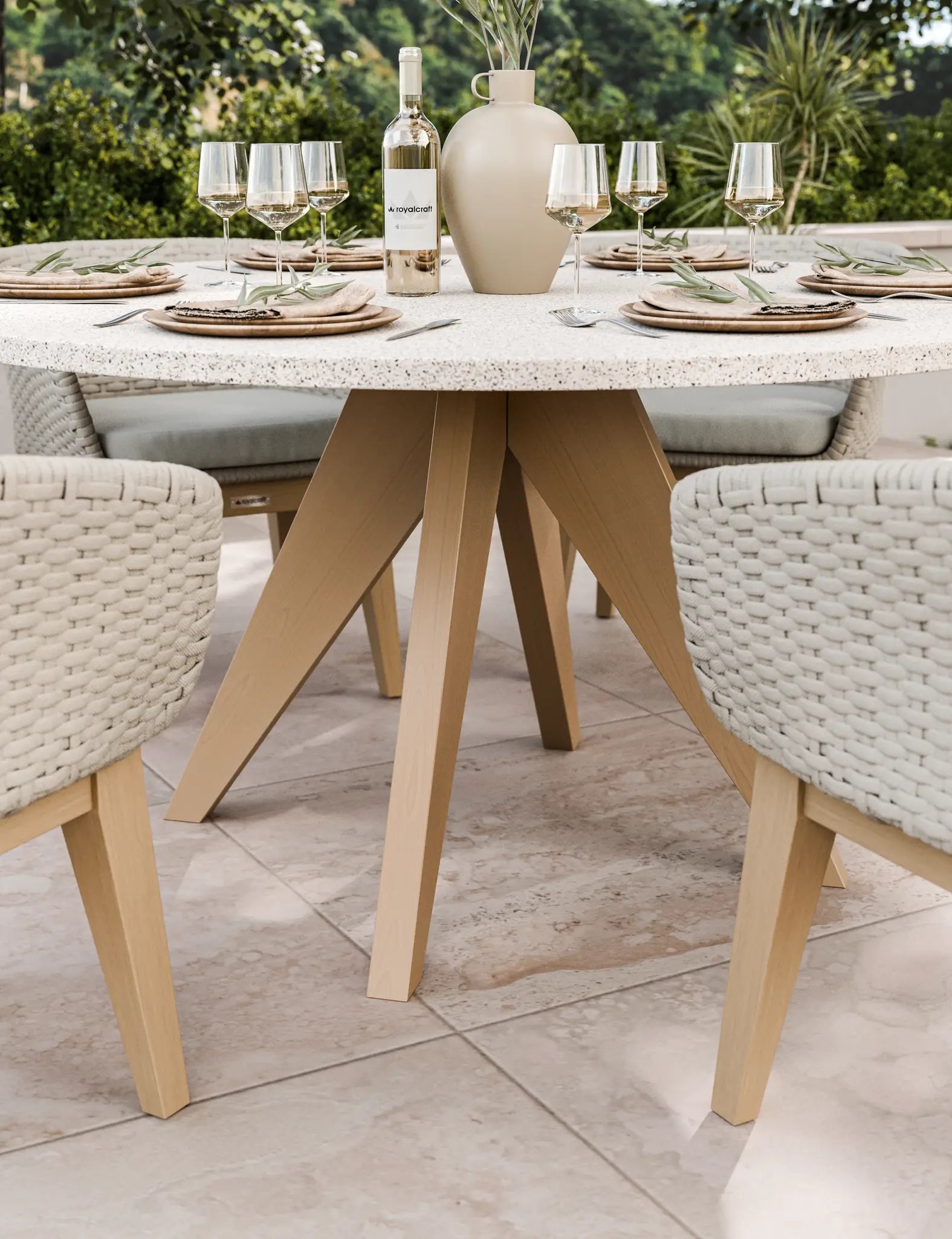 Astral 6 Seater Round Terrazzo Concrete Dining Set with Eden Dusk Dining Chairs