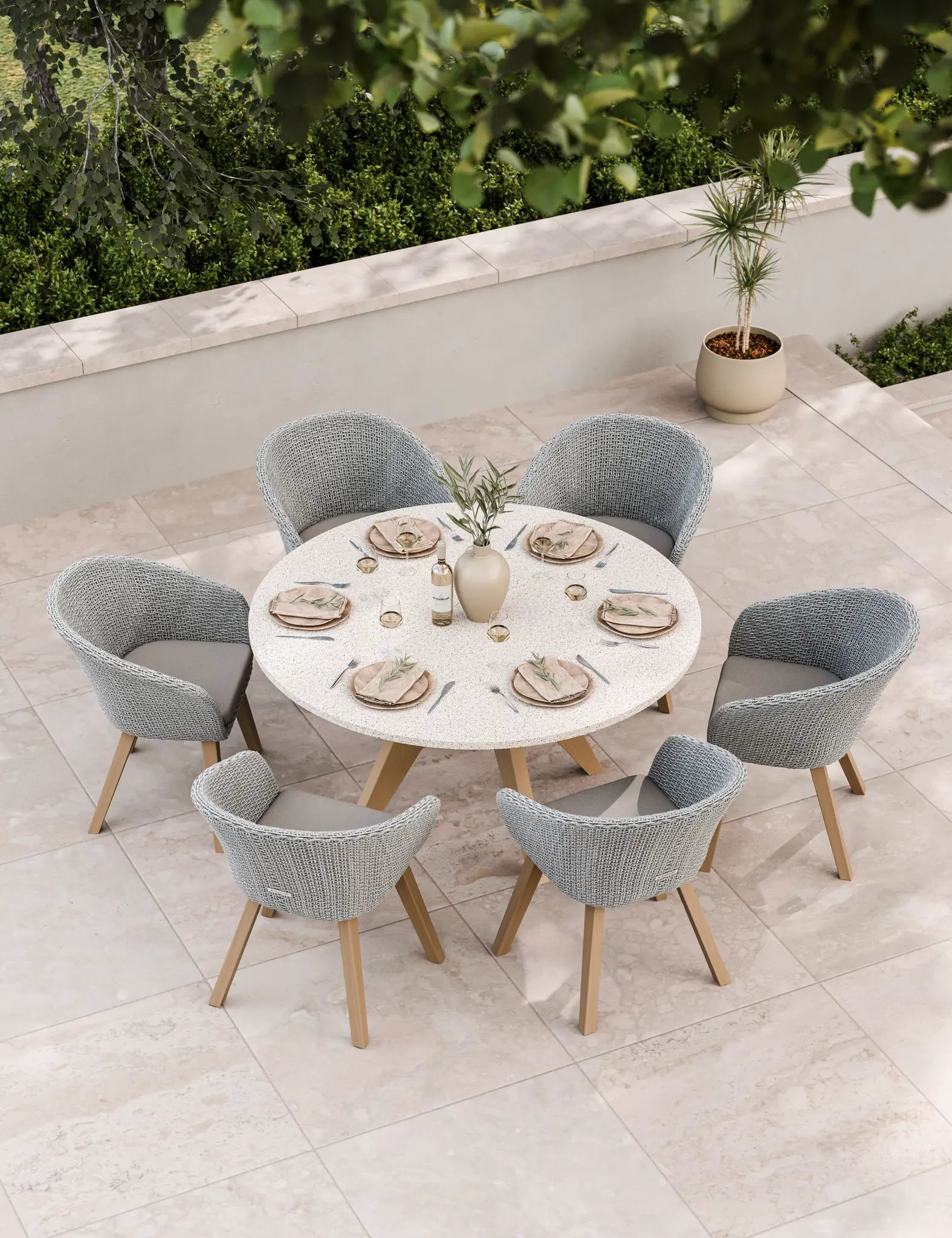 Astral 6 Seater Round Concrete Terrazzo Dining Set with Sol Dining Chairs