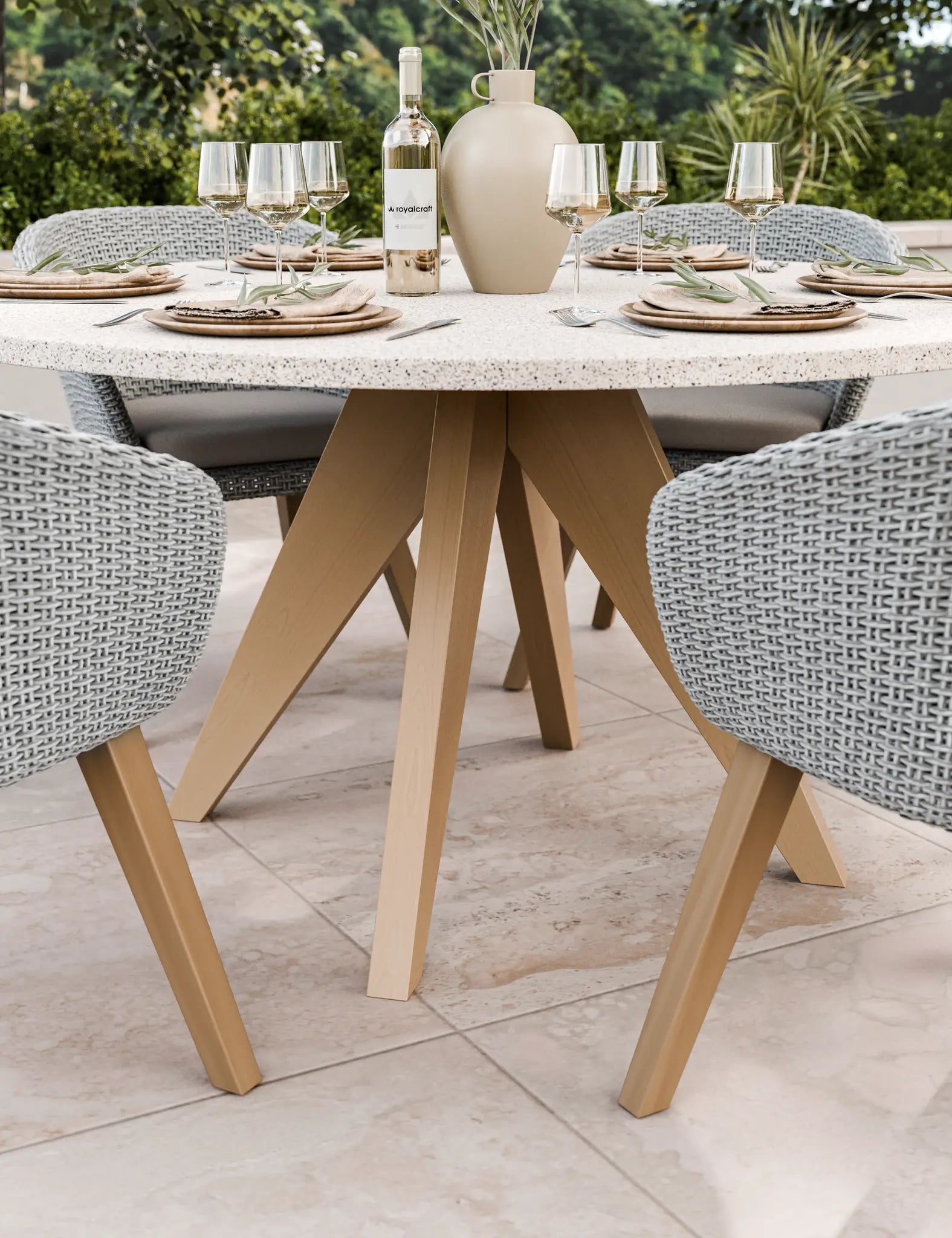 Astral 6 Seater Round Concrete Terrazzo Dining Set with Sol Dining Chairs