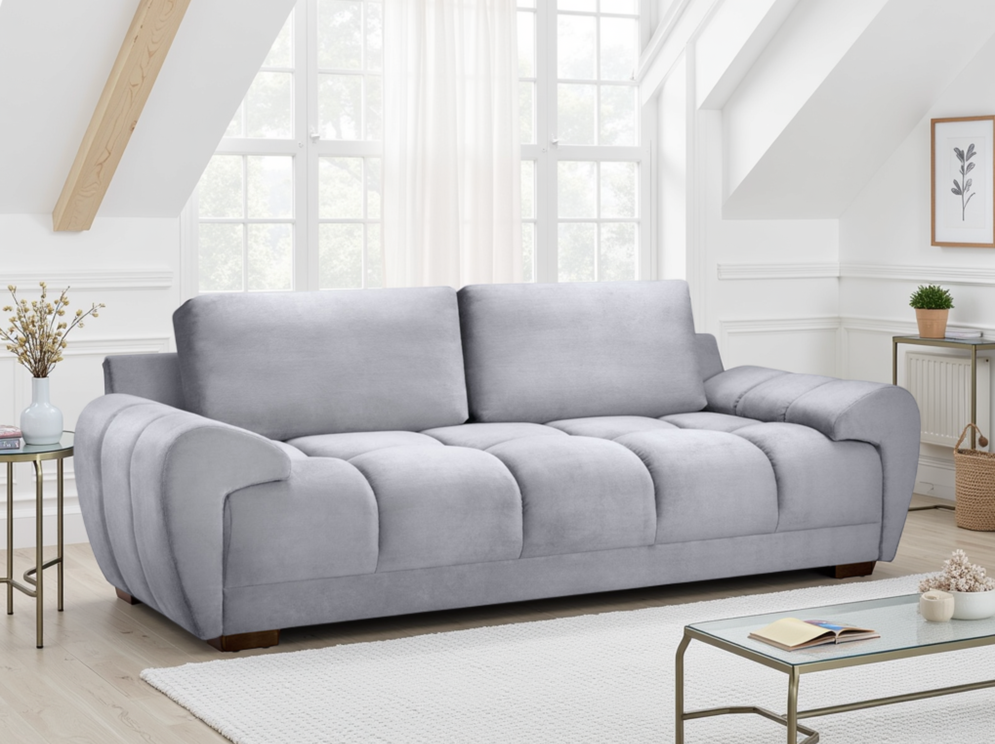 Azzuro Plush Velvet  3-Seater Sofa : Anti-Slip, Comfort