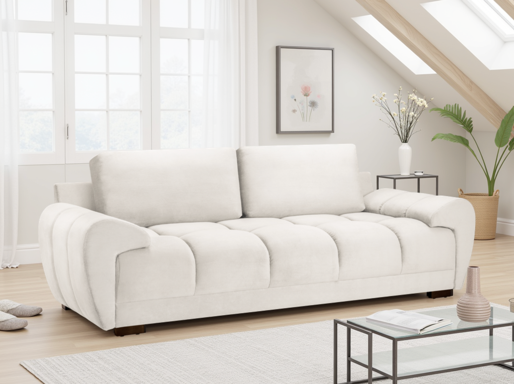 Azzuro Plush Velvet  3-Seater Sofa : Anti-Slip, Comfort
