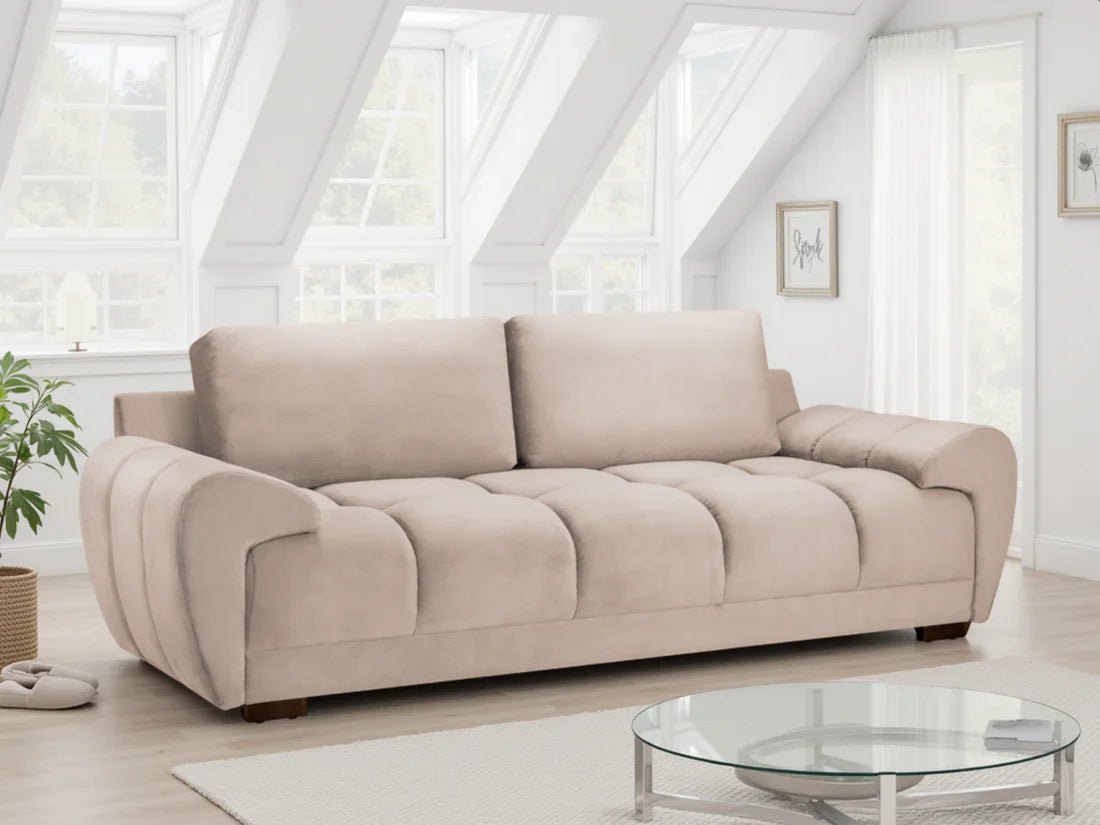 Azzuro Plush Velvet  3-Seater Sofa : Anti-Slip, Comfort