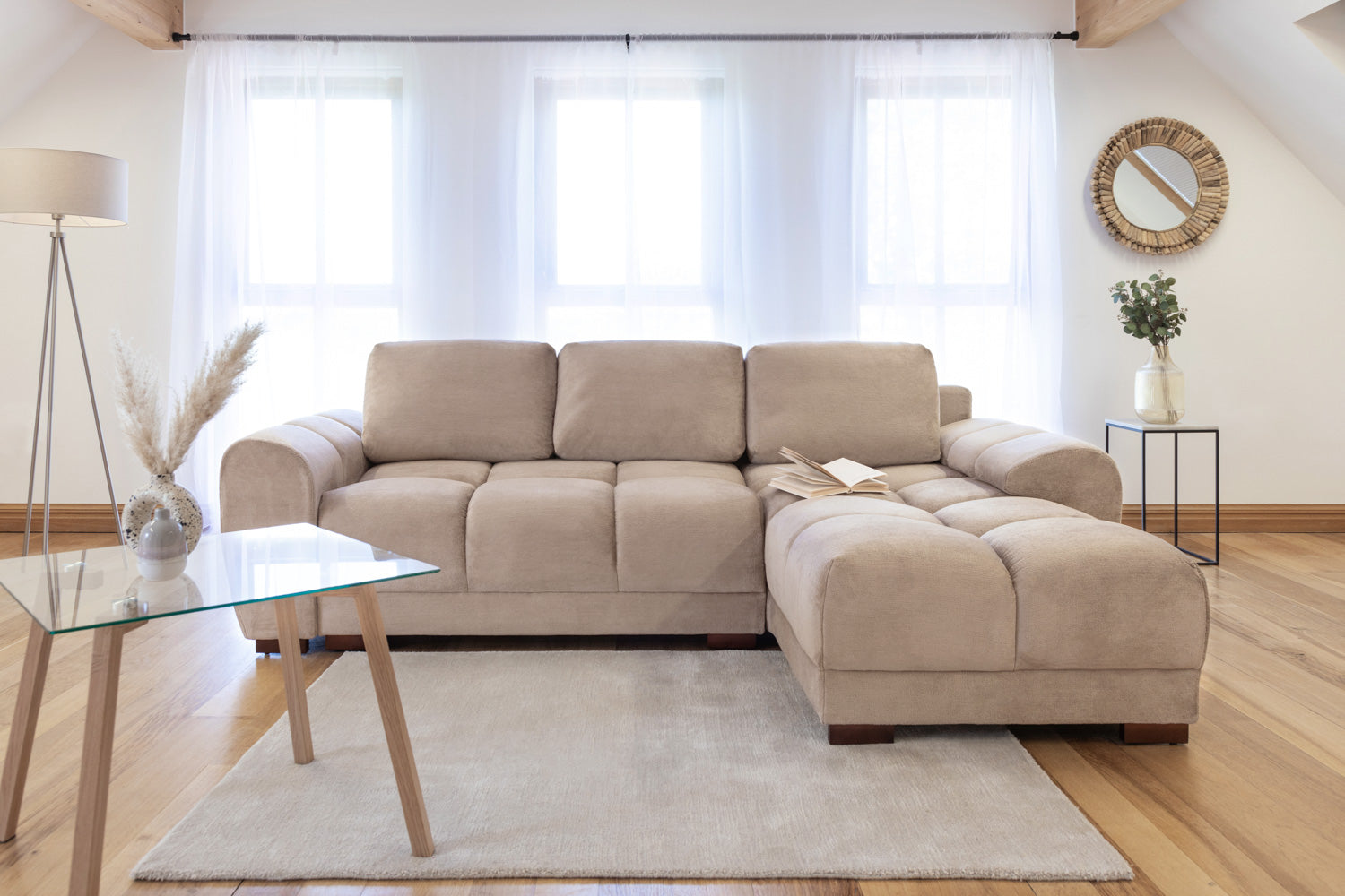 Azzuro  Universal Corner Sofabed: Plush Velvet, Convertible Sofa with Storage