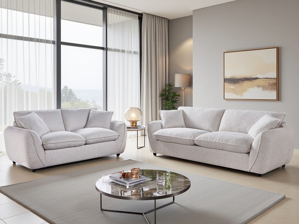 Berlin Cloud Comfort  Fabric 3+2 Sofa Set with Piping Details