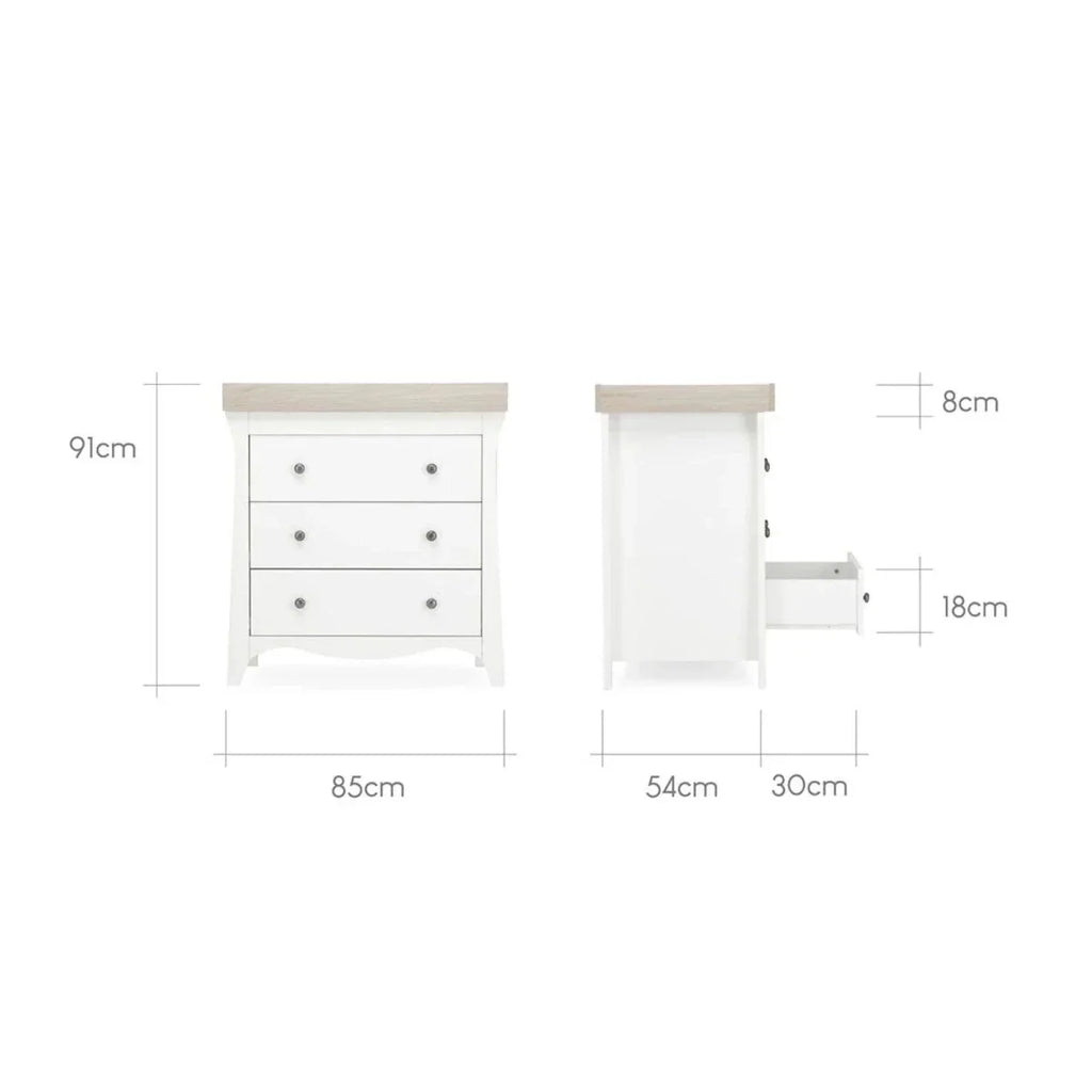 CuddleCo Clara 3 Piece Nursery Furniture Set - White & Ash