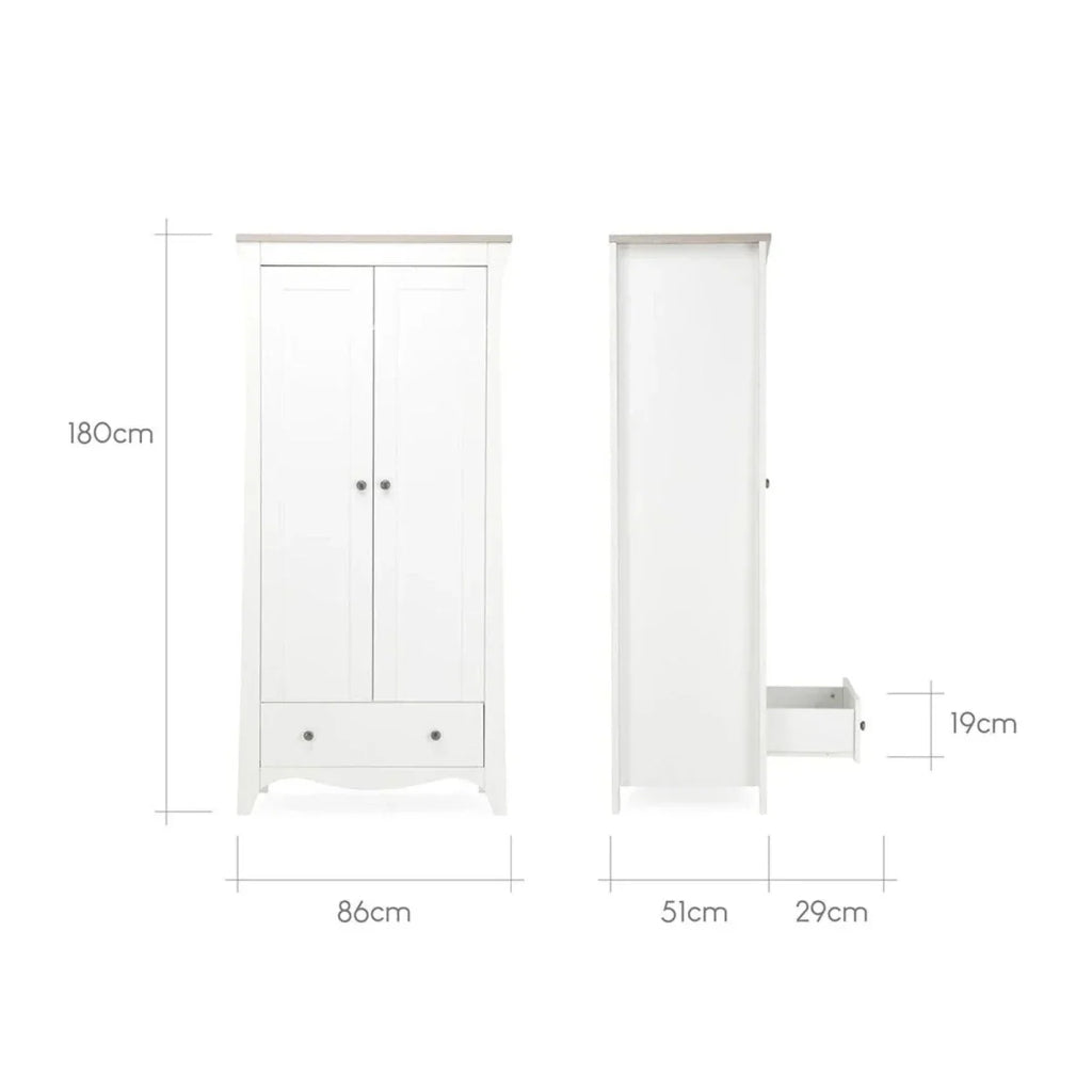 CuddleCo Clara 2 Door Double Wardrobe - White & Ash