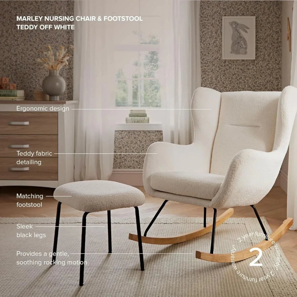 CuddleCo Marley Nursing Chair and Footstool - Teddy Off White