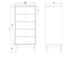 Wright Walnut Tallboy Chest of 5 Drawers