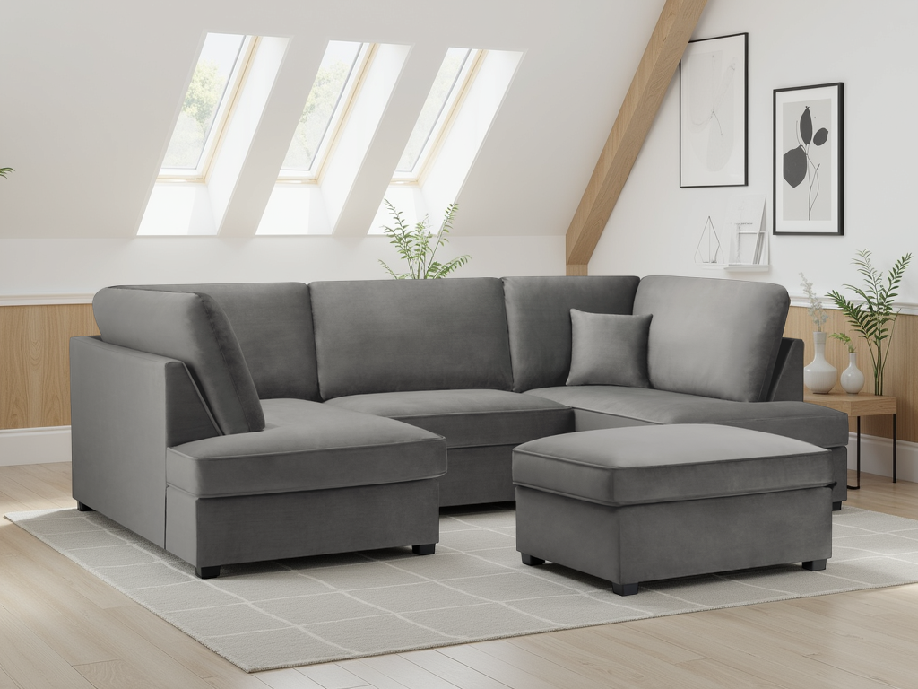 Carnaby Plush  U-Shape Corner Sofa: Spacious, Comfortable, Stylish Living Room Seating