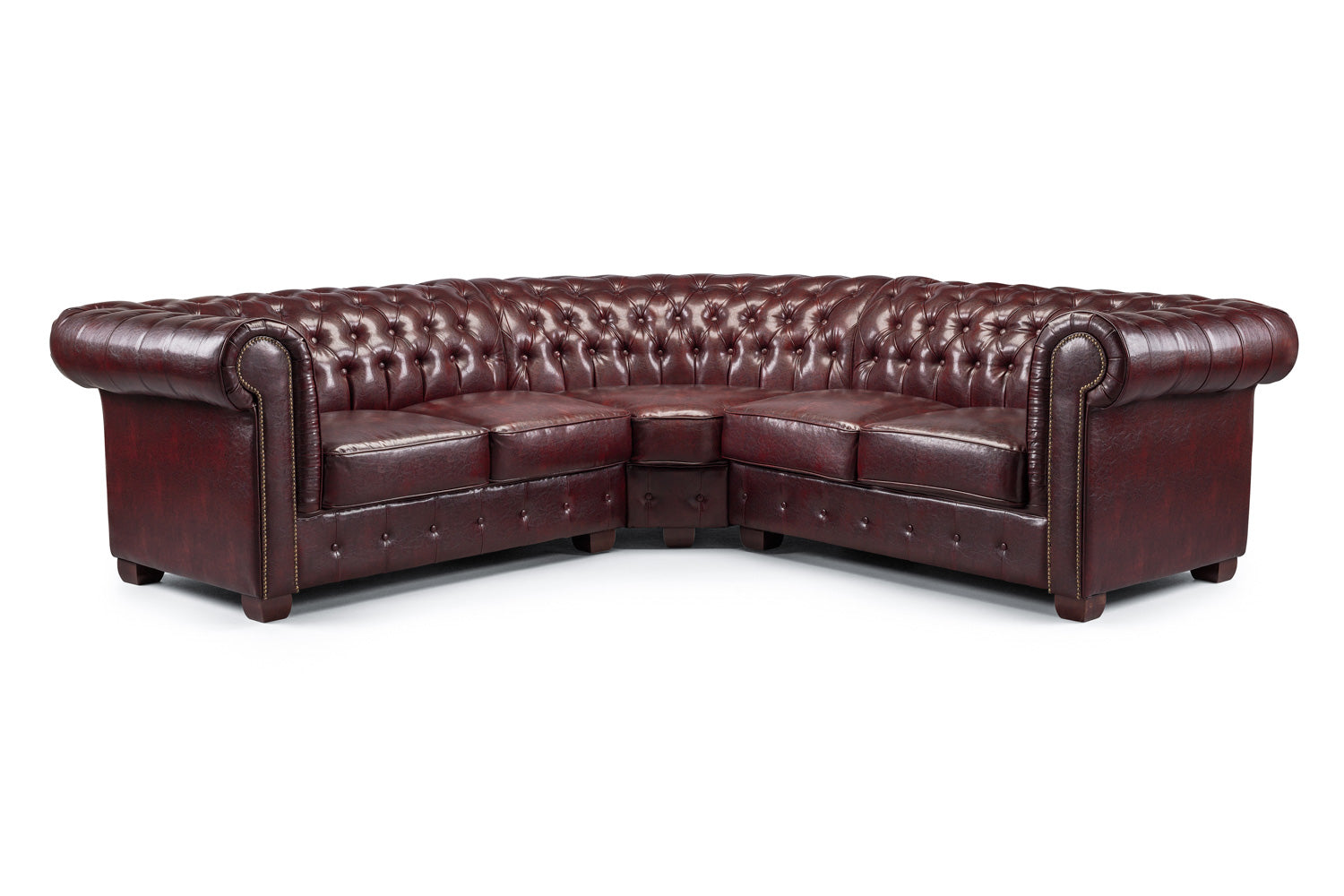 Luxurious Oxblood Red Chesterfield Large Corner Sofa - Classic Buttoned Design
