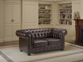 Luxury Antique Brown Chesterfield 2-Seater Sofa - Classic Tufted Design, Solid Wood Legs