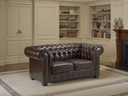 Luxury Antique Brown Chesterfield 2-Seater Sofa - Classic Tufted Design, Solid Wood Legs
