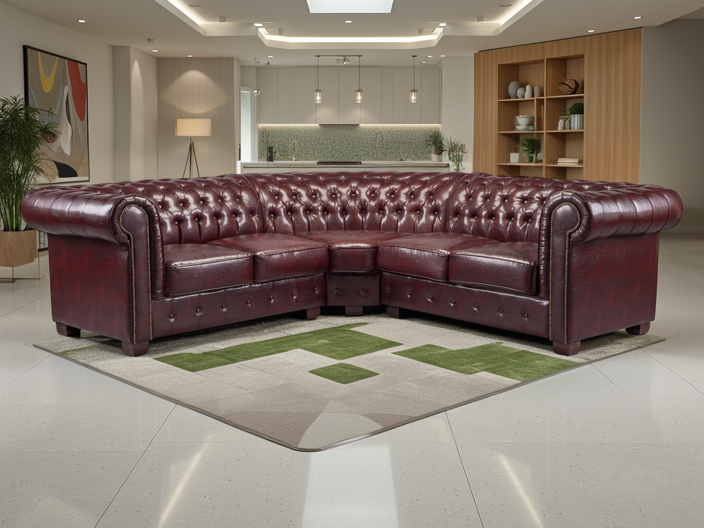 Luxurious Oxblood Red Chesterfield Large Corner Sofa - Classic Buttoned Design