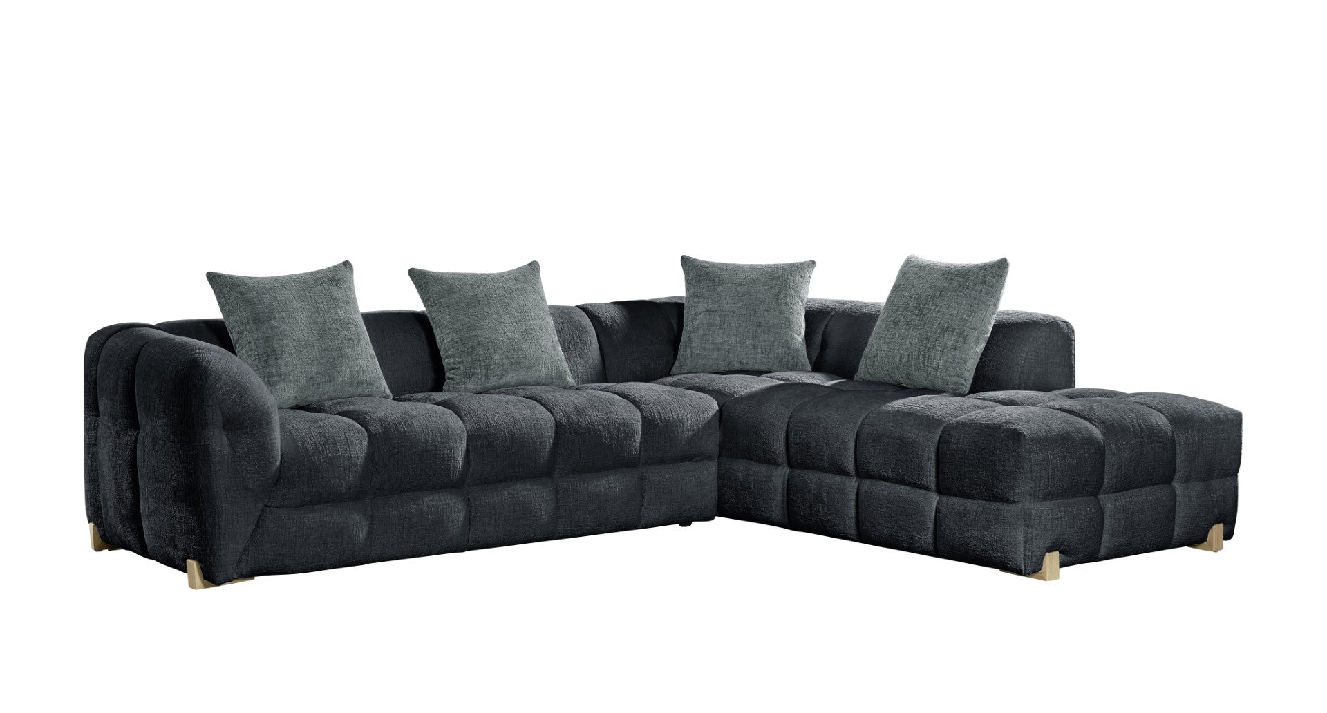 Luxurious Genoa L-Shape Corner Sofa: Plush Charcoal Fabric, Right Hand Configuration