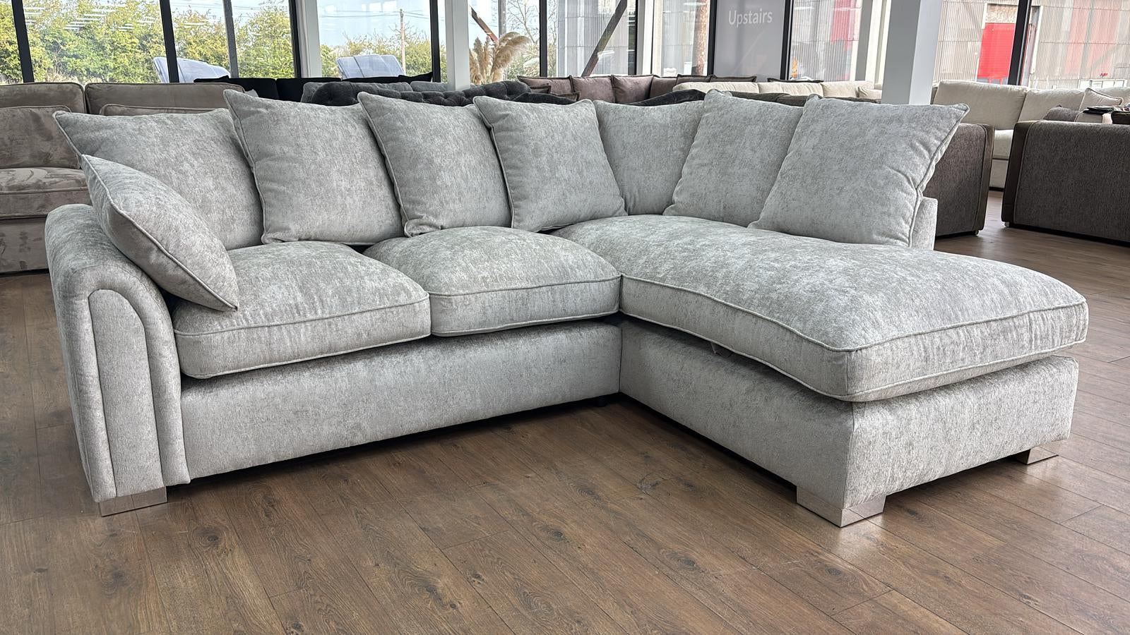Chiswick Silver Right Hand Corner Sofa with Foam Cushions & Scatters