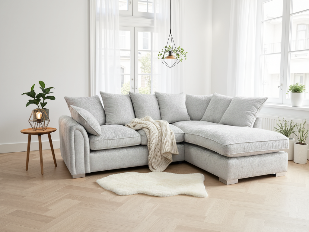 Chiswick Silver Right Hand Corner Sofa with Foam Cushions & Scatters