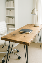 Live / Waney Edge Study Desk / Table With Metal Hairpin Legs