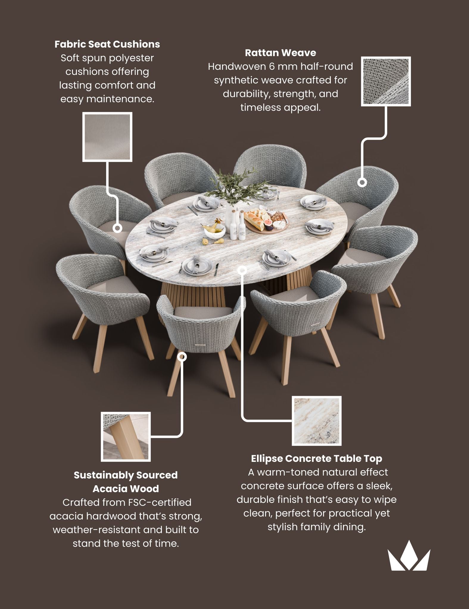 Jupiter 8 Seater Ellipse D Conical Dining Set with Sol Dining Chairs