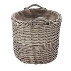 Wovenhill Oval Grey Wash Log Basket with Wooden Handles