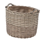 Wovenhill Oval Grey Wash Log Basket with Wooden Handles