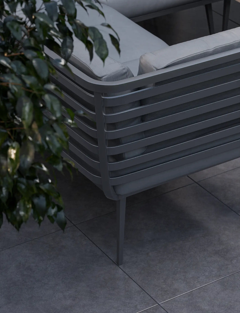 Mayfair Corner Lounging Set with Fire Pit Table and 2 Benches