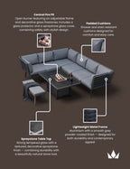 Mayfair Corner Lounging Set with Fire Pit Table and 1 Bench