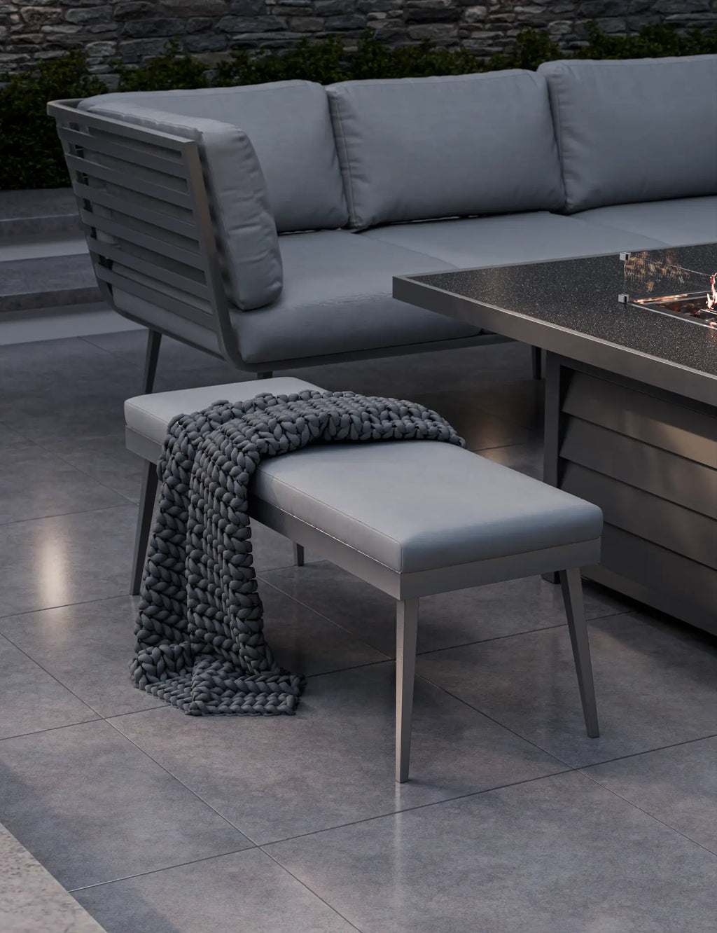 Mayfair Corner Lounging Set with Fire Pit Table and 1 Bench