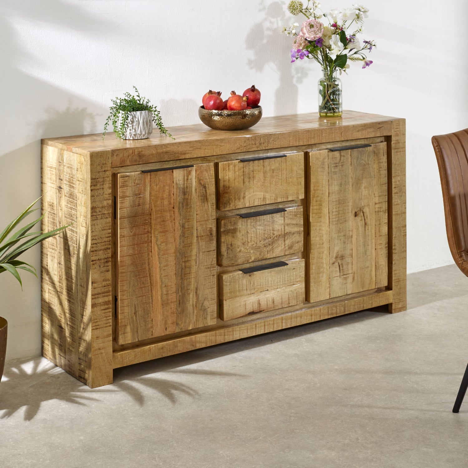 Merlin Mango Wooden Large Sideboard   2 Door & 3 Drawer