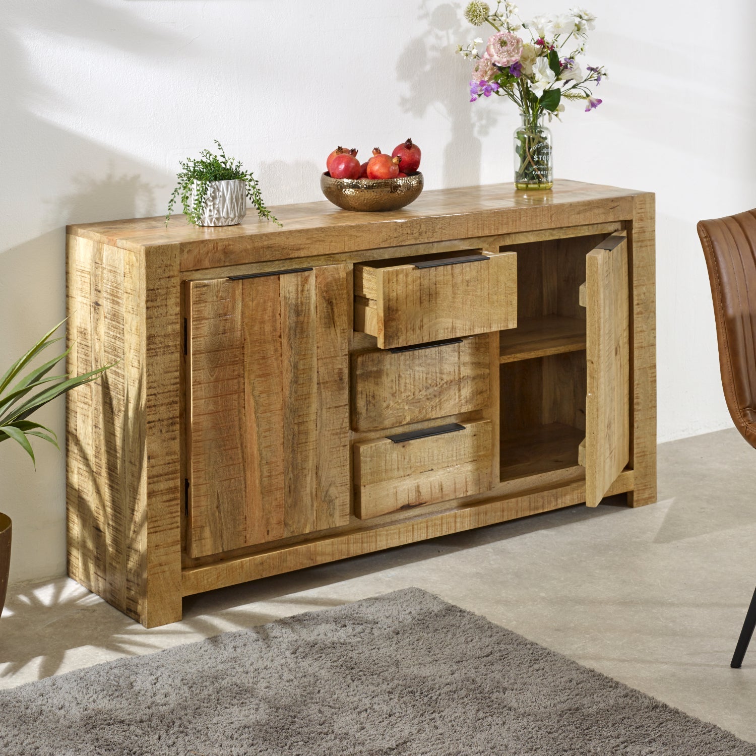 Merlin Mango Wooden Large Sideboard   2 Door & 3 Drawer